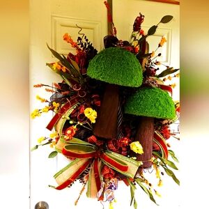 Fall Moss Tree Wreath • Woodland Autumn Door Decor • Rustic Harvest Wreath with